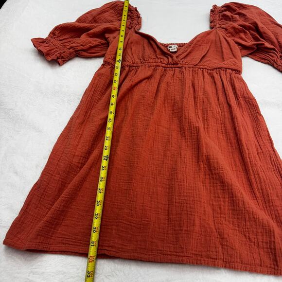 Billabong Perfect Paradise Coral/Terracotta Babydoll Puff Sleeve Dress Size L - Picture 7 of 12